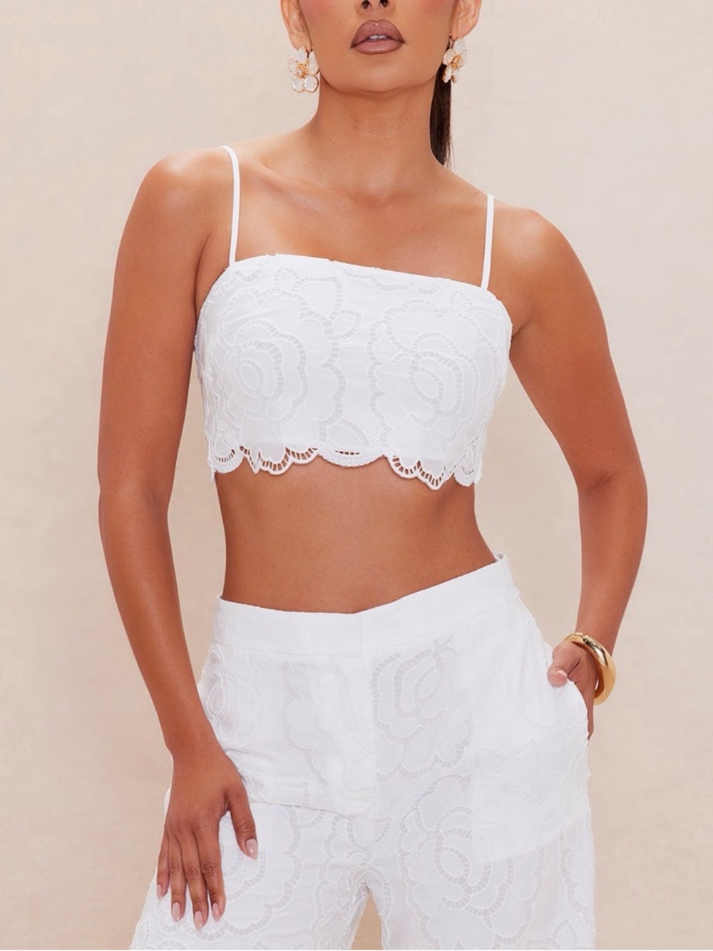Fashion Nova White Lace Crop Cami Top